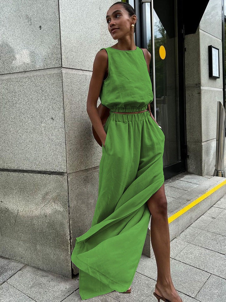 Auren Linen-Blend Two-Piece-Green