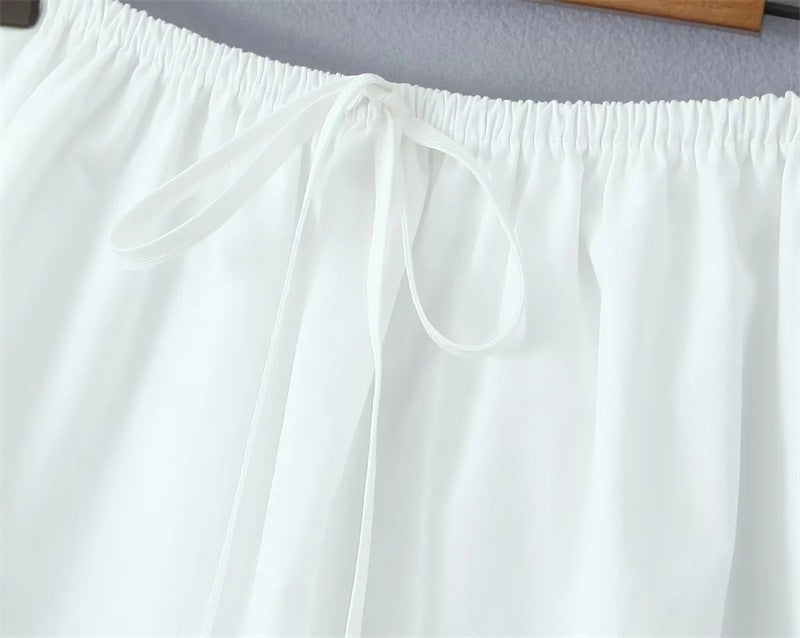 Serenne Drawstring Cropped Set-White
