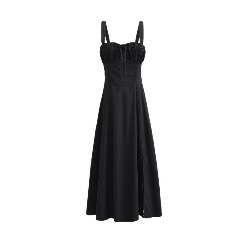 Solenne Cross-Strap Resort Dress-Black
