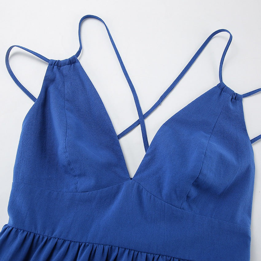 Sylvara V-Back Cotton Sundress-Blue